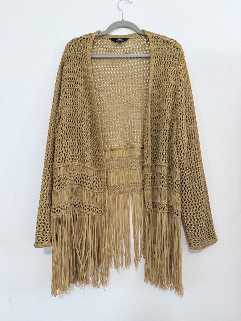 Ulla Popken Open Knit Fringe Cardigan 24/26 Boho Festival Duster
